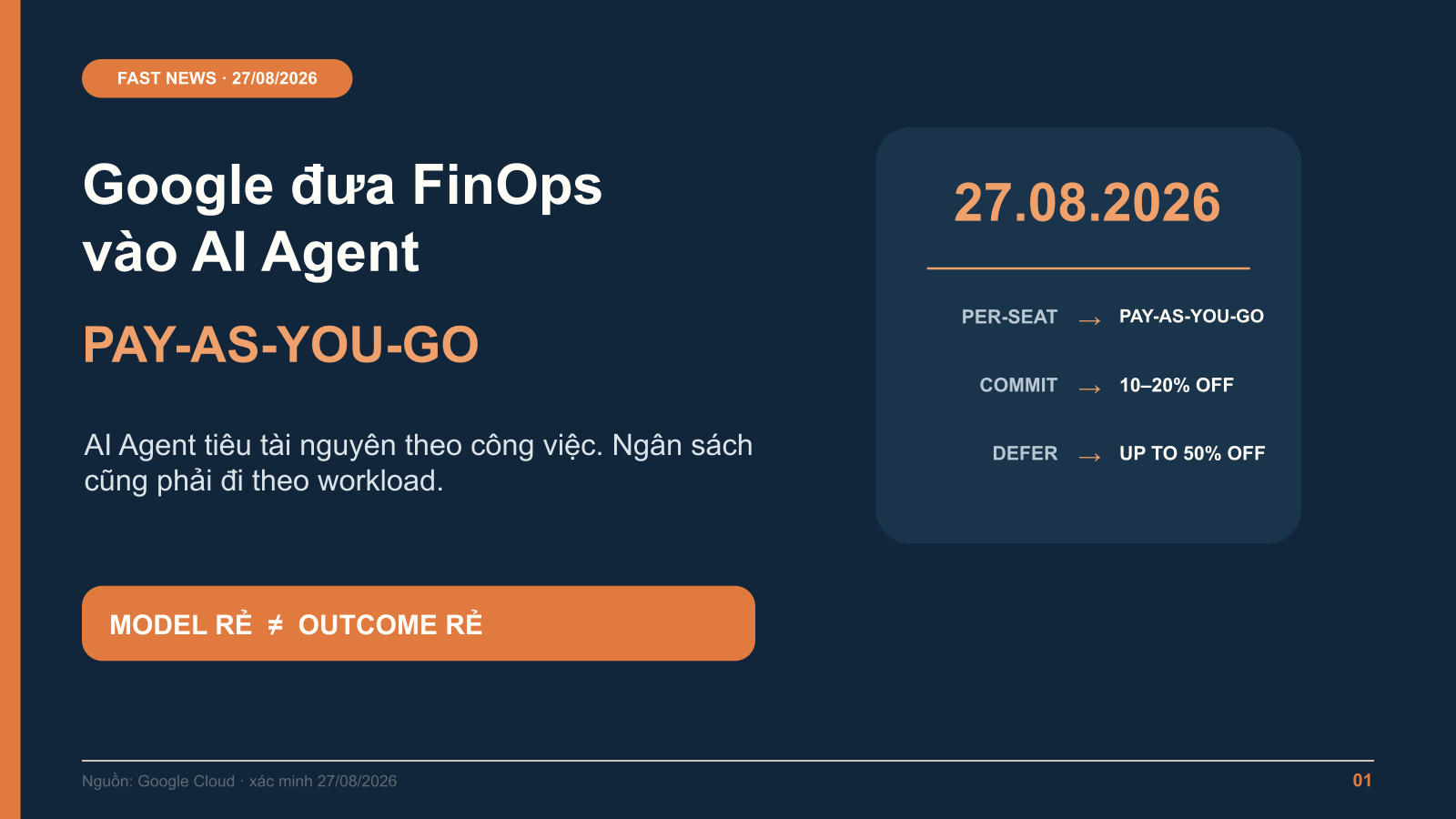 Google đưa FinOps vào AI Agent: trả theo mức dùng, đặt trần ngân sách và giảm tới 50% chi phí suy luận