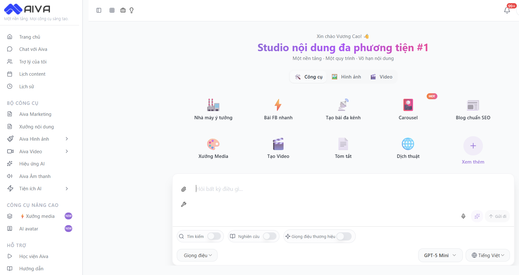 Đăng nhập vào app AIVA