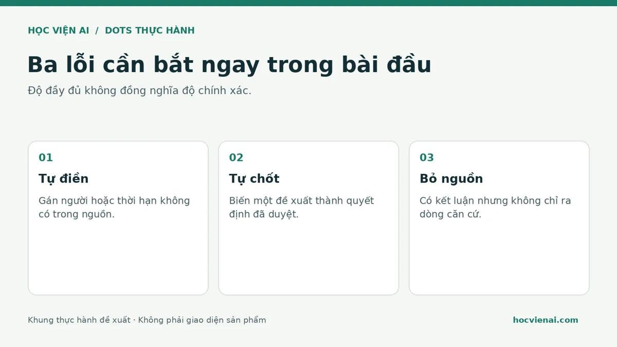 Ba lỗi cần bắt: tự điền dữ kiện, biến đề xuất thành quyết định, bỏ nguồn