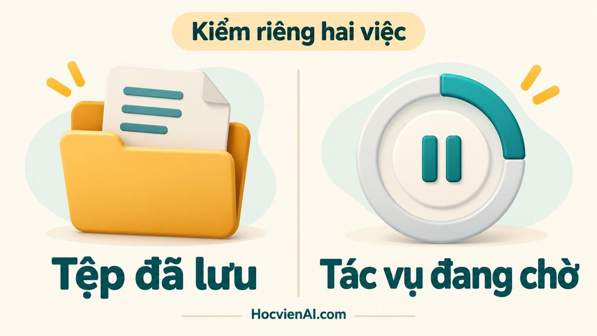 Tệp công việc được giữ lại trong khi trạng thái chạy có thể chuyển giữa làm việc và tạm dừng