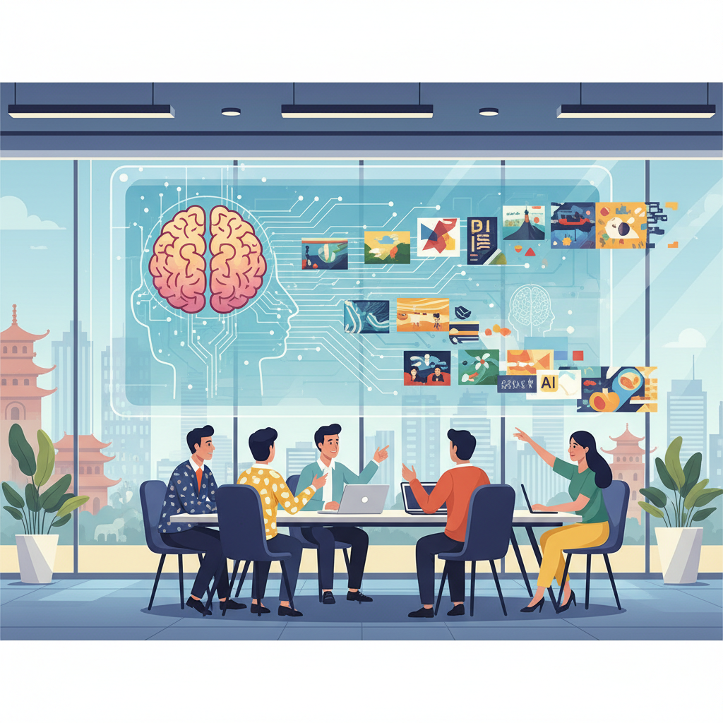 marketing team brain vietnamese office ai images large screen