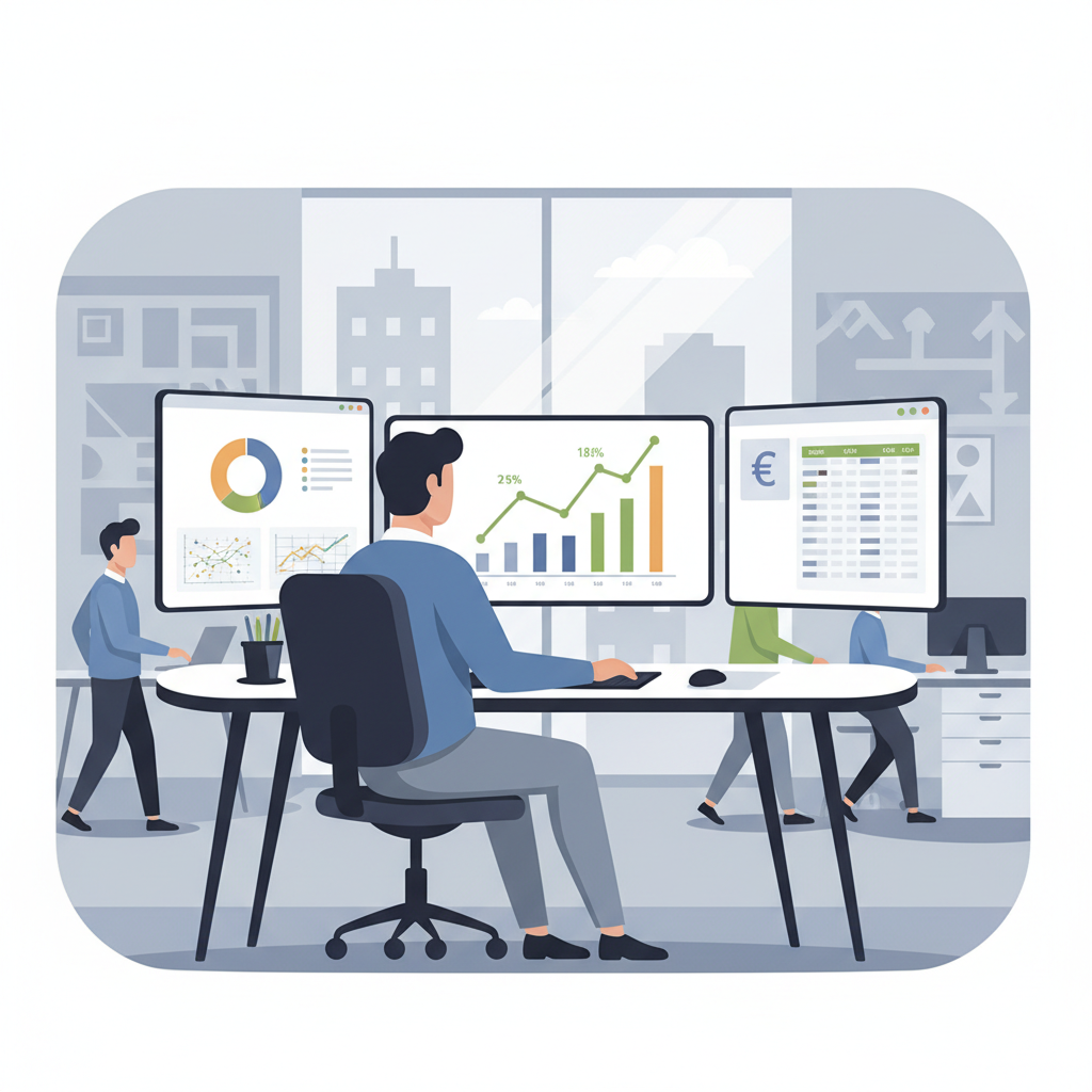 data scientist financial data bank office multiple screens