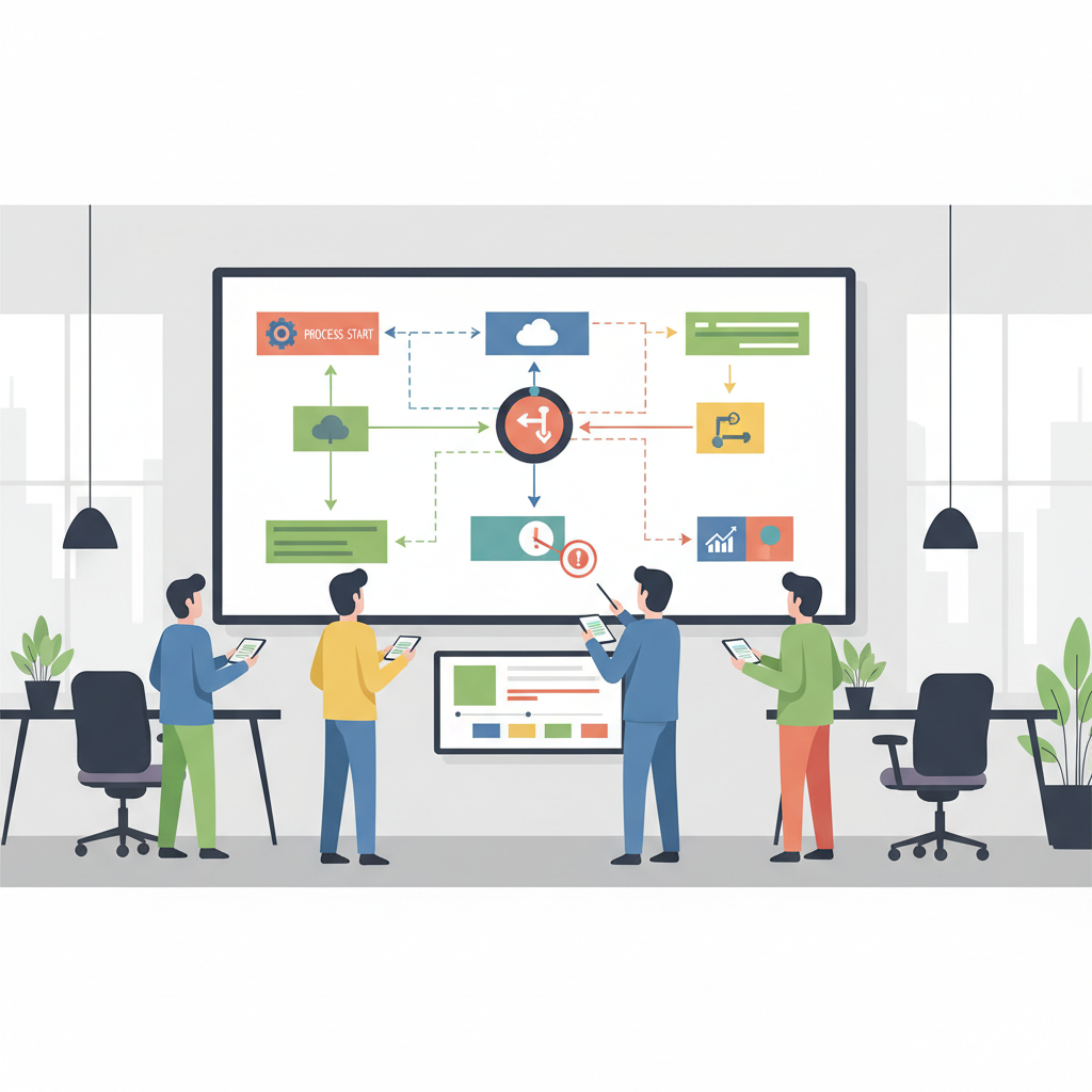 modern office collaboration whiteboard workflow mapping