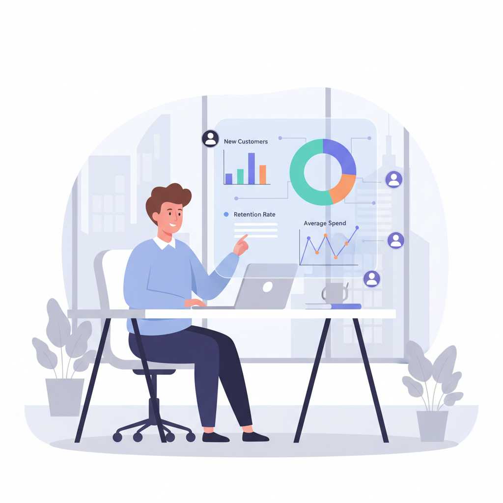 sme owner ai dashboard customer metrics modern office