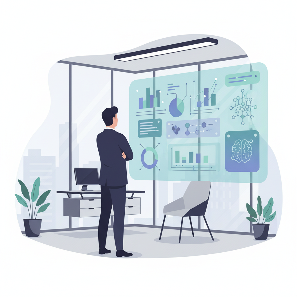 business leader ai insights dashboard modern office large screen