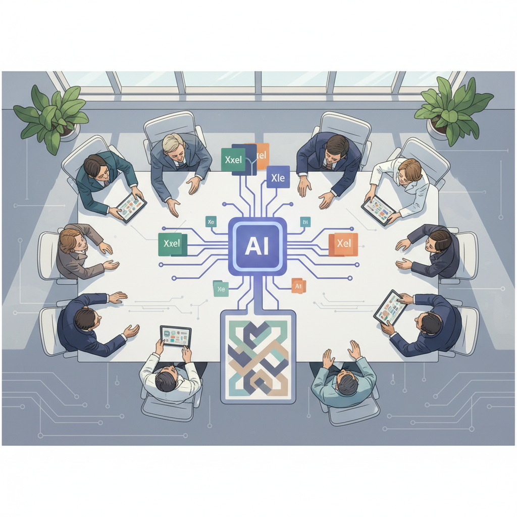 AI system merging various Excel files with different structures into one comprehensive report, Vietnamese office setting