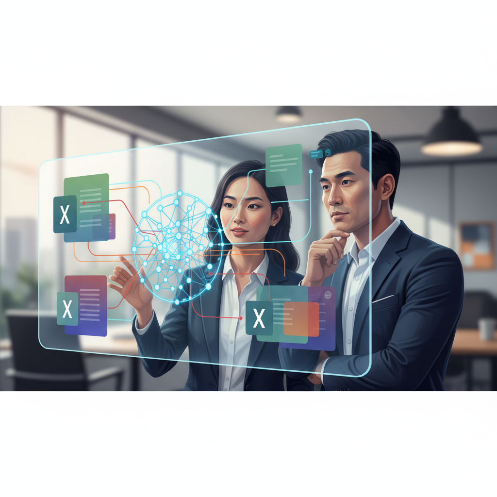 An AI system dashboard displaying data discrepancies across multiple Excel sheets, with Vietnamese business context, no text