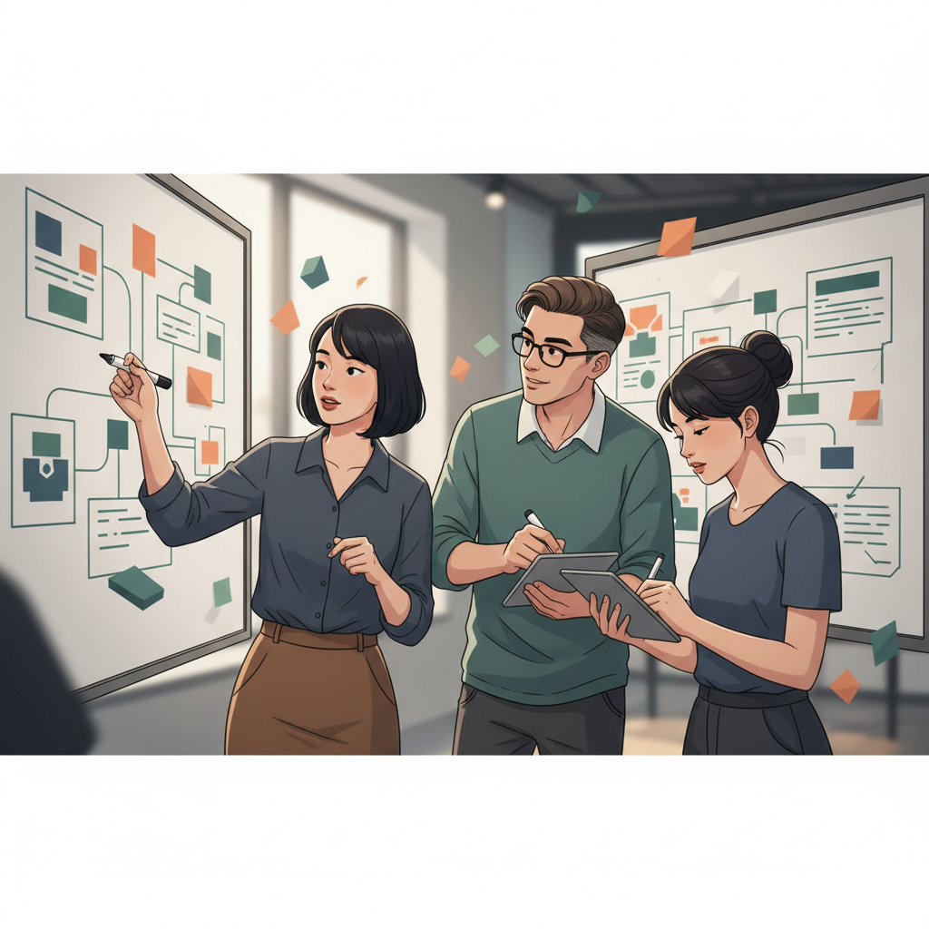 Nhóm nhân sự thiết kế workflow AI Agent trên bảng quy trình
