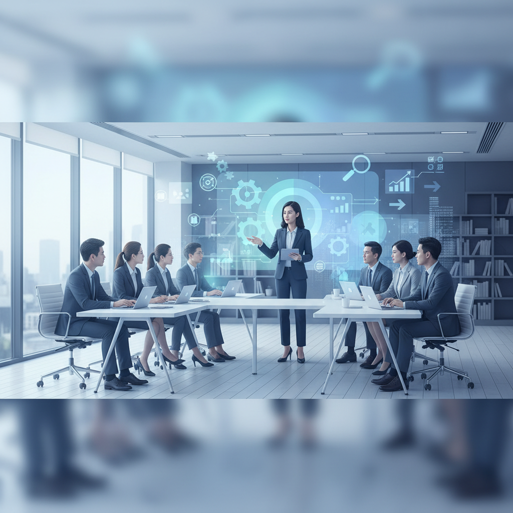 A group of Vietnamese HR professionals actively participating in an AI training workshop, with a facilitator guiding them through practical exercises.