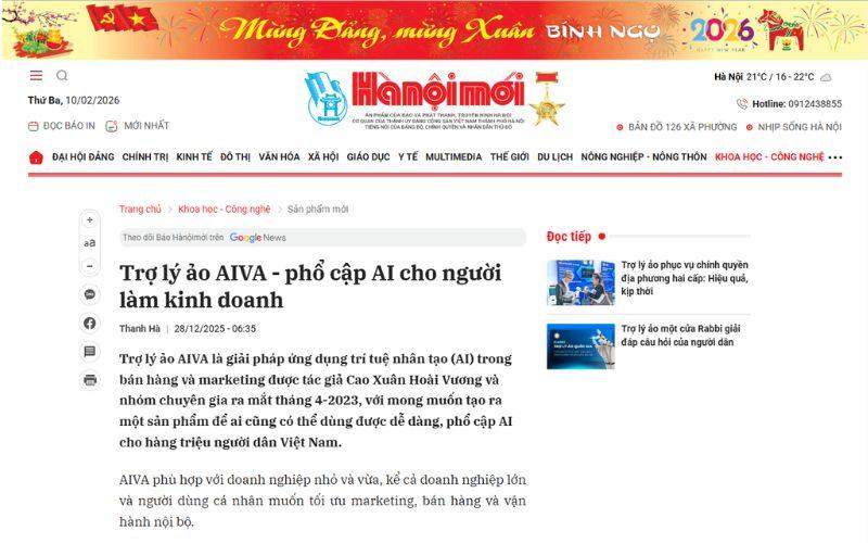 Báo Hà Nội Mới vinh danh Trợ lý ảo AIVA: Bước ngoặt phổ cập AI cho người kinh doanh Việt